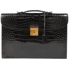 Hermes Black Porosus Crocodile Briefcase