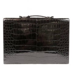 Hermes Black Porosus Crocodile Briefcase