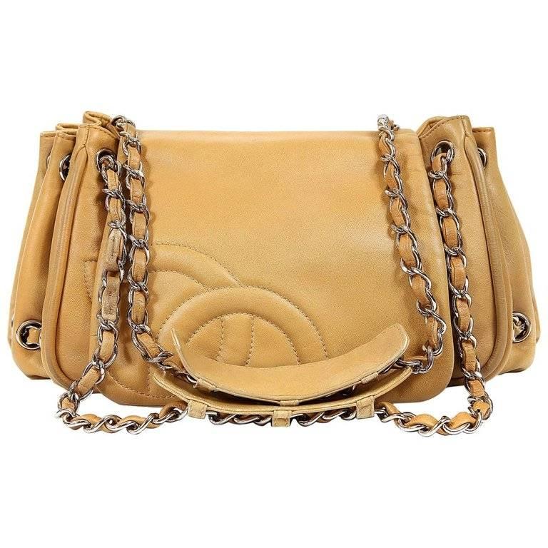 Chanel Beige Leather Accordion Flap Bag