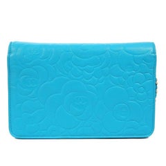Chanel Turquoise Camelia Embossed Leather WOC Wallet on a Chain