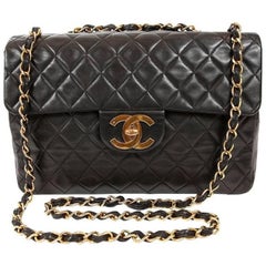 Chanel Vintage Black Lambskin Maxi Classic Flap with Gold Hardware