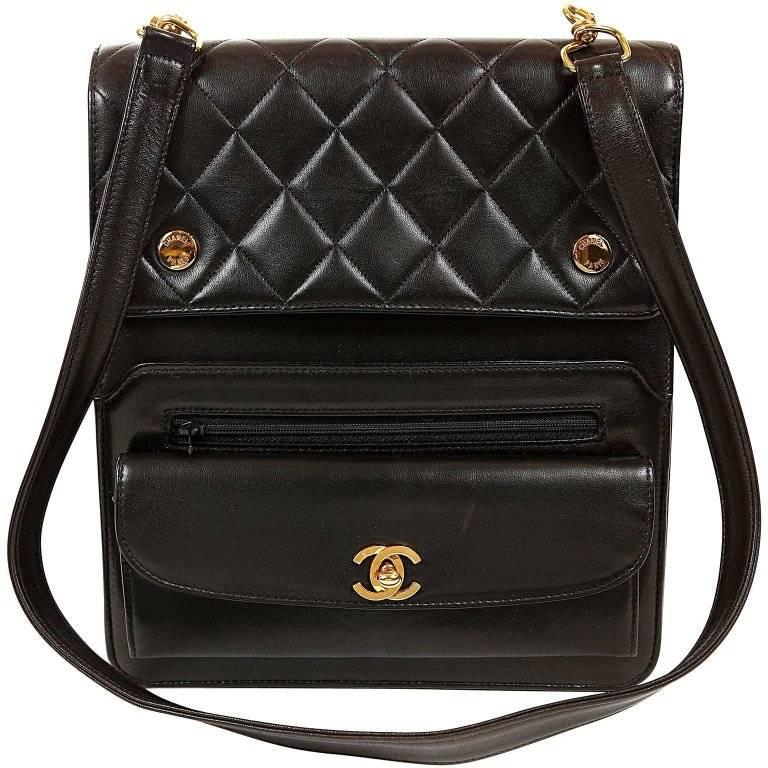 Chanel Vintage Black Leather Unisex Day Bag