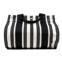 Fourre-tout en toile rayée noire et blanche Hermes avec pochette