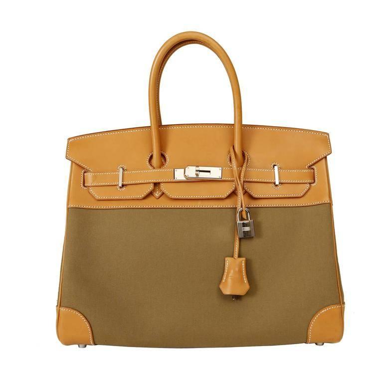 Hermes Barenia and Olive Canvas 35 cm Birkin BagPHW at 1stDibs