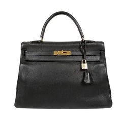 Retro Hermes Black Togo Kelly Bag- 35 cm with Gold