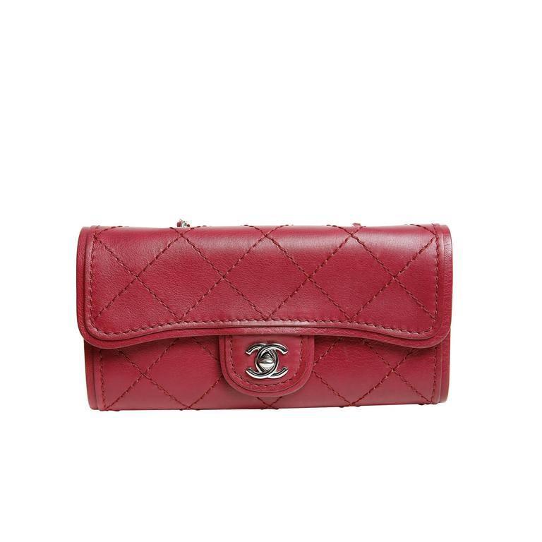 Chanel Red Leather Cross Body Wallet Bag