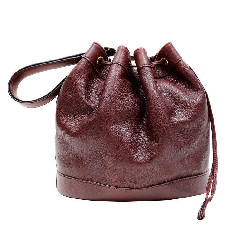 Hermes Bordeaux Leather Vintage Market Bucket Bag