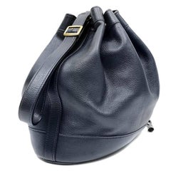 Hermes Indigo Leather Drawstring Market Bucket Bag