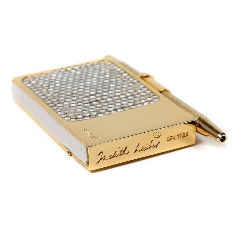 Beige Judith Leiber Crystal Mini Note Pad with Pen