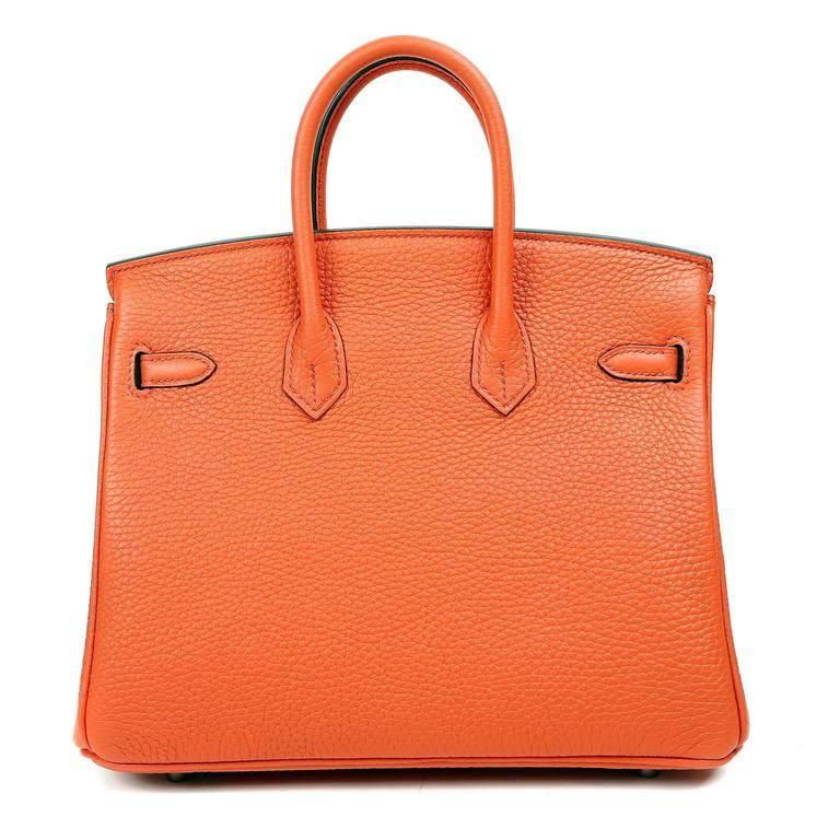 Hermes 25 cm Poppy Togo Birkin Bag- NEW, plastic on hardware A brilliant pop of vibrant orange for any summer wardrobe. Waitlists exceeding a year are commonplace for the intensely coveted Birkin bag. Each piece is hand crafted by skilled artisans