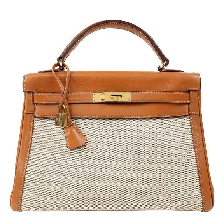 Hermes 32 cm Toile and Box Calf Kelly