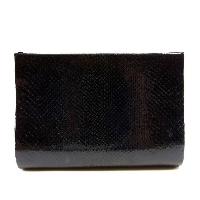 Paige Gamble Black Python Clutch- PRISTINE Totally unique and very rare, this eye-catching collectible combines brilliant color and textures. Slim black glazed python clutch is adorned with multihued and iridescent agate slices. Magnetic closure