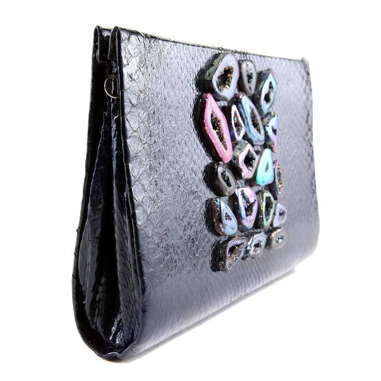 Paige Gamble Black Python Clutch In Excellent Condition In Palm Beach, FL