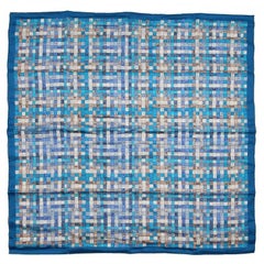 Echarpe en soie bleue Hermes Bolduc au Carre 90 cm