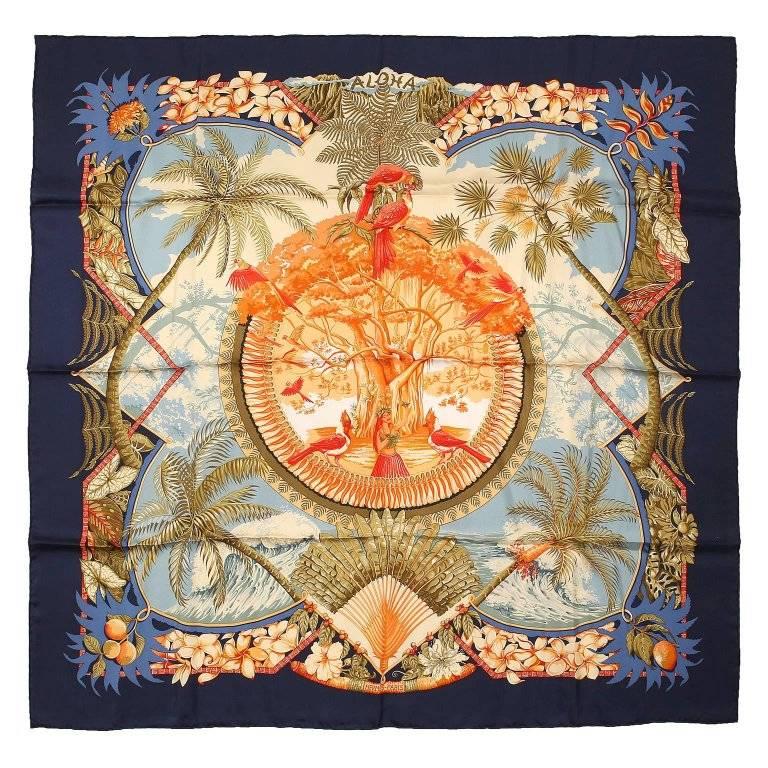 Hermes Blue Aloha Silk Scarf 90 cm