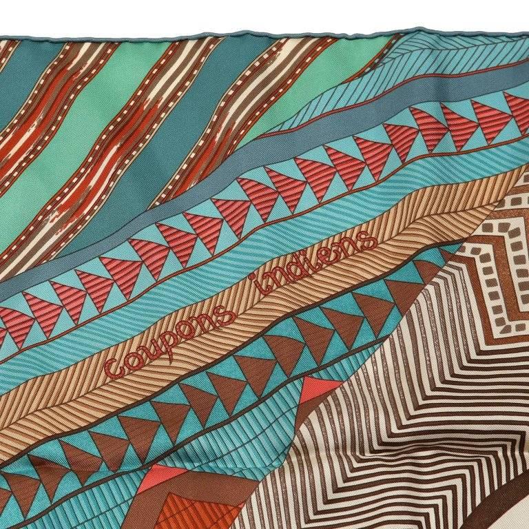 Hermes Brown Turquoise Coupons Indiens 90 cm Scarf In Excellent Condition In Palm Beach, FL