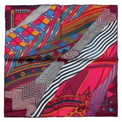 Hermes Coupons Indiens Pocket Square Silk Scarf- Fuchsia Burgundy