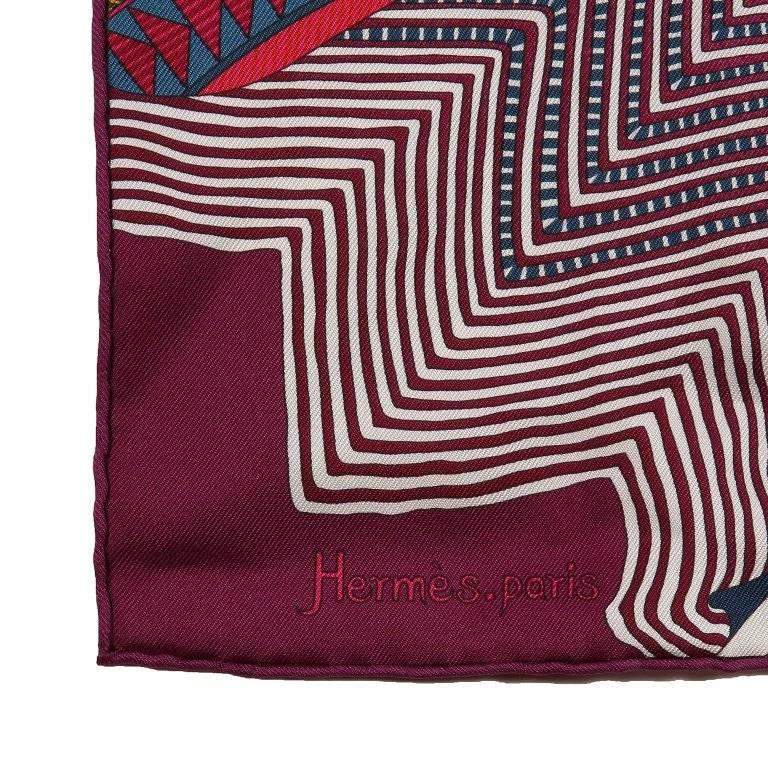 Black Hermes Coupons Indiens Pocket Square Silk Scarf- Fuchsia Burgundy For Sale