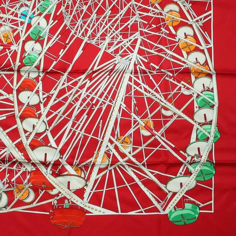 Hermes Grande Roue 90 cm Silk Scarf- Red In New Condition For Sale In Palm Beach, FL