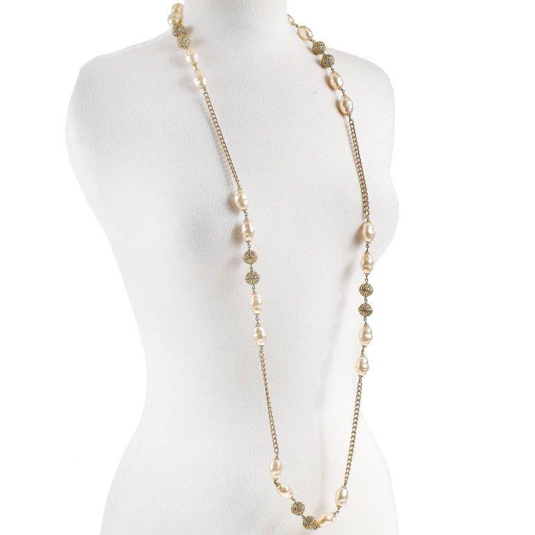 Chanel Baroque Pearl and Gold Chain Long Necklace For Sale at 1stDibs   chanel baroque pearl necklace, pearl and gold chain necklace, chanel pearls  long necklace