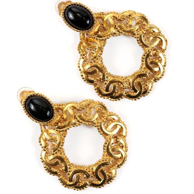 Women's Chanel Gold CC Hoop Clip On Earrings