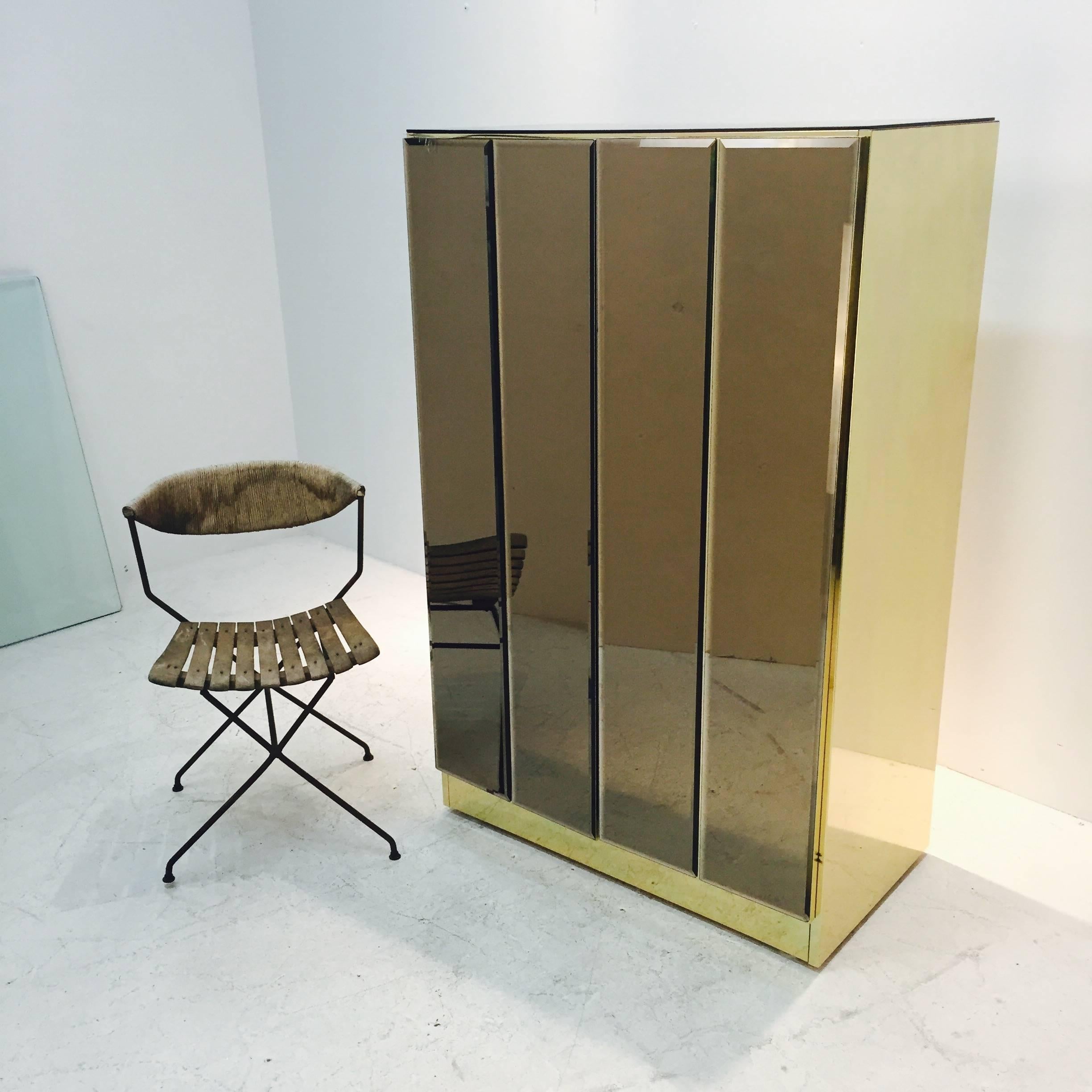 Mid-Century Modern Bronze Glass and Brass Ello Cabinet