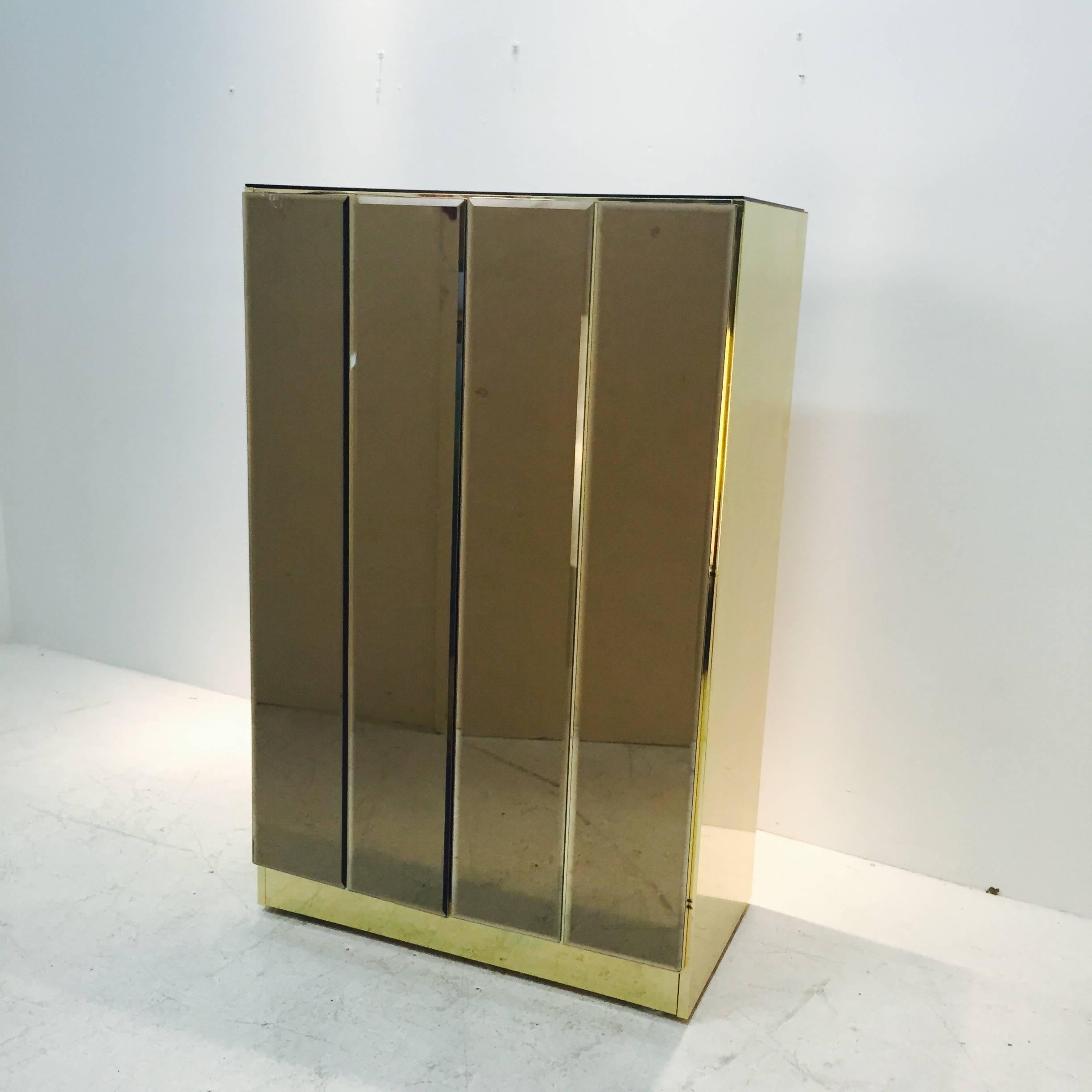 Plated Bronze Glass and Brass Ello Cabinet