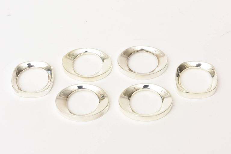 Silver Plate Modernist Sculptural Napkin Rings Set of 6 Vintage For ...
