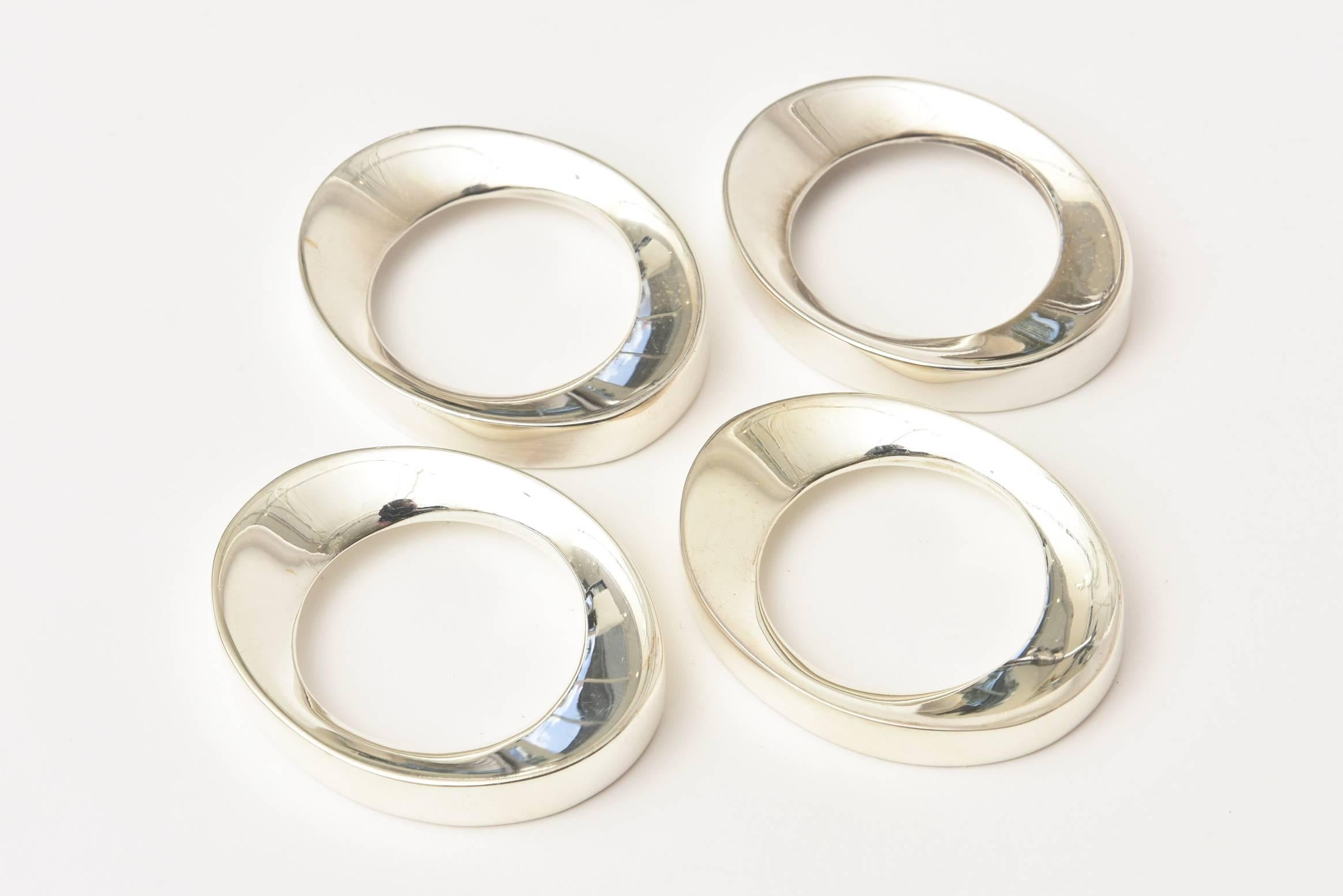 American Silver Plate Modernist Sculptural Napkin Rings Set of 6 Vintage For Sale