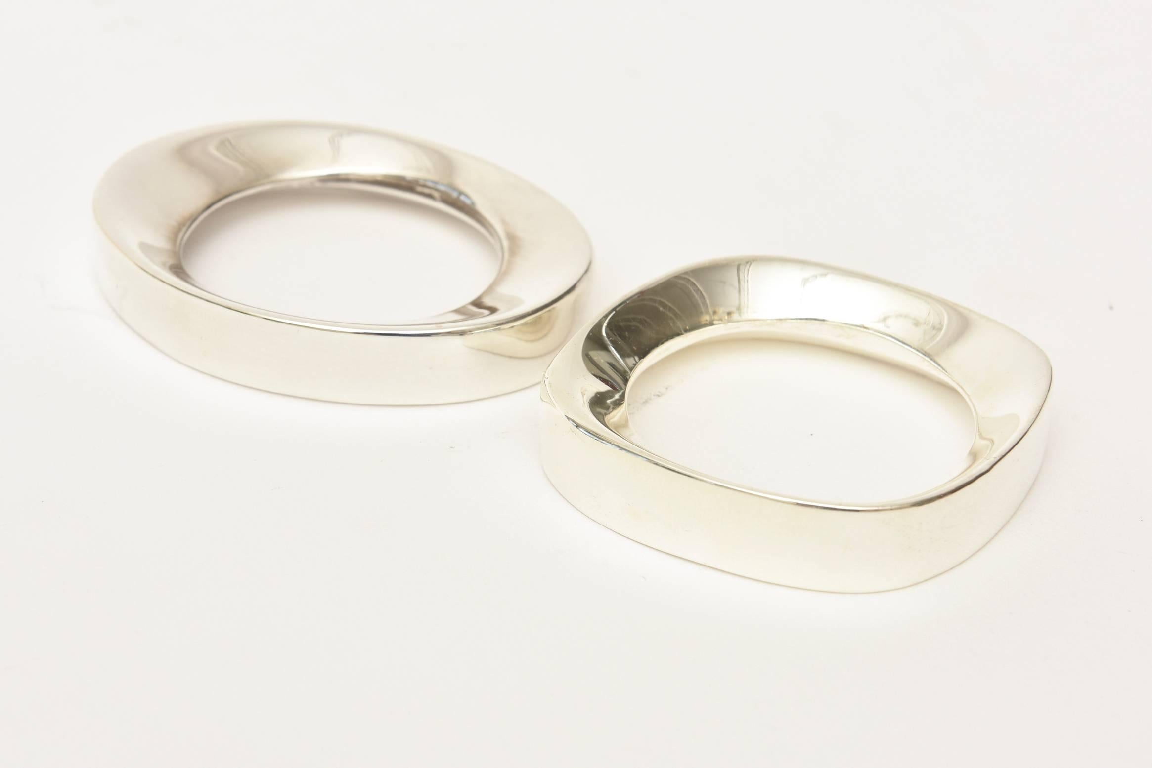 Mid-20th Century Silver Plate Modernist Sculptural Napkin Rings Set of 6 Vintage For Sale