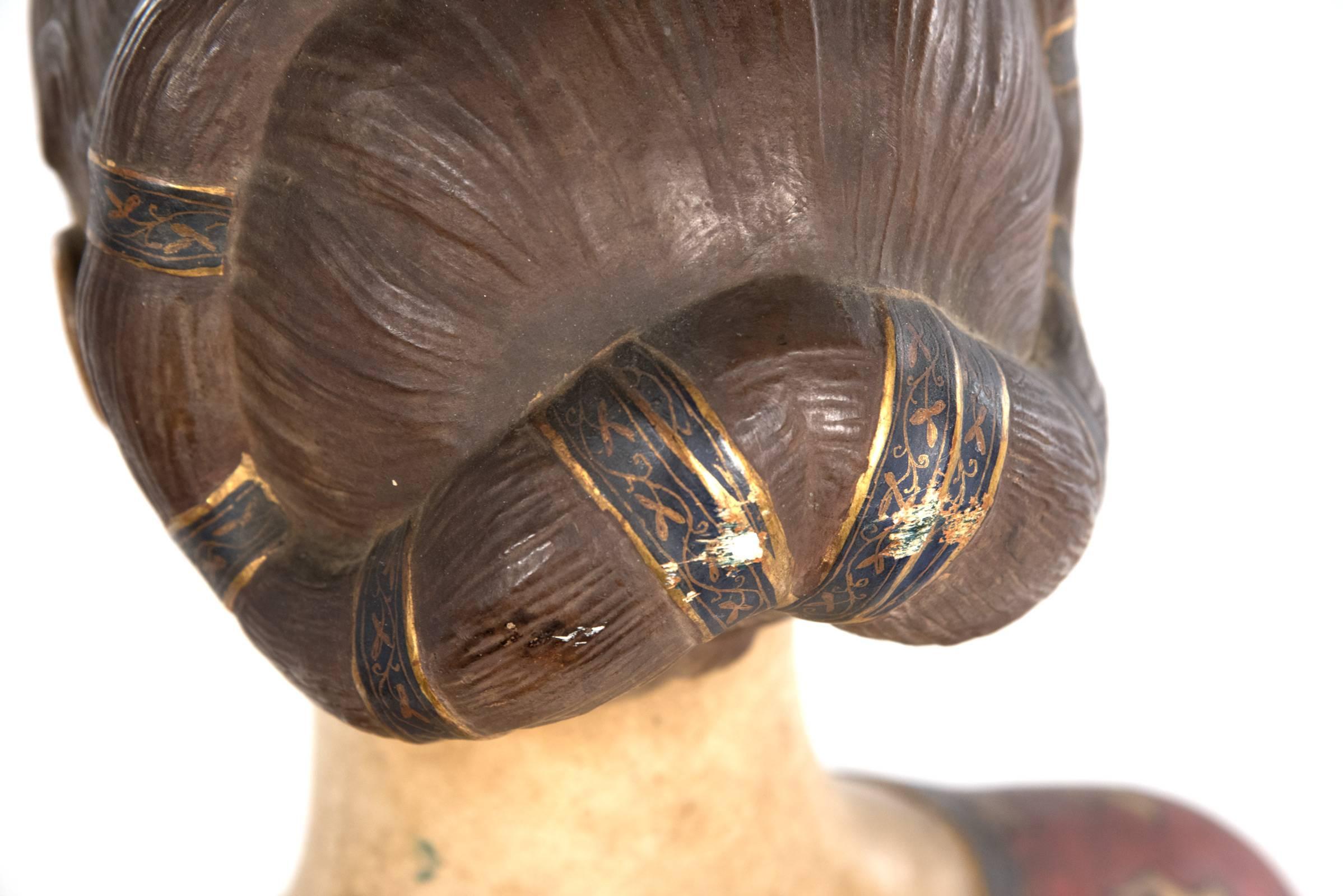 Renaissance Revival Hand Painted Terracotta Bust of a Princess of Aragon after Francesco Laurana