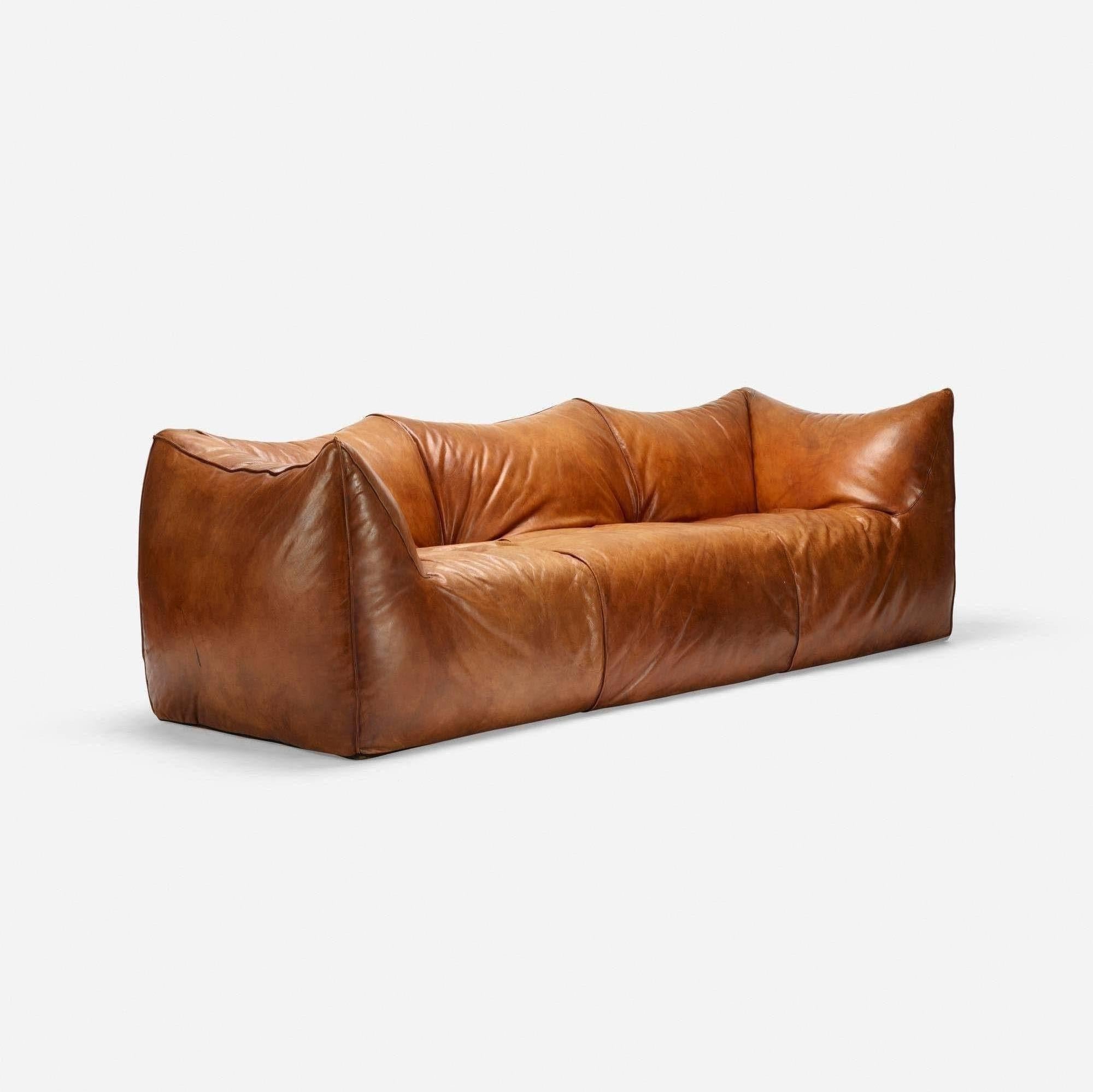 Manufactured in Italy during the 1970s. Really comfortable three-seat sofa in original thick chocolate neck leather. Almost 40 years old, but the sofa remains in good condition.