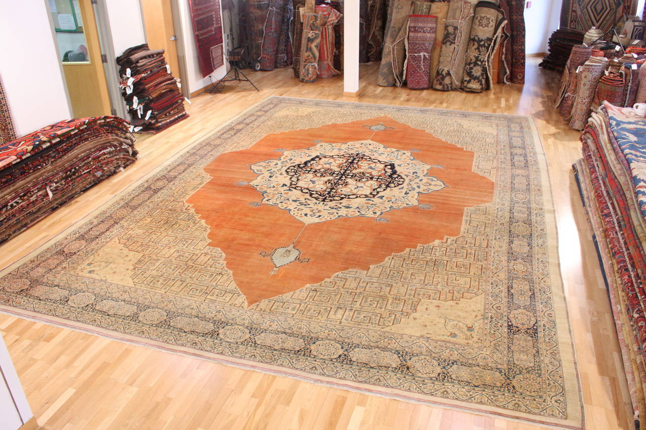 This is a fantastic example of the Tabriz carpets designed and woven by the famous master weaver, Hadji Jallili. This rug was woven in Persia during the late 19th century. Hadji Jallili Tabriz carpets are famous for the sophistication of the design,