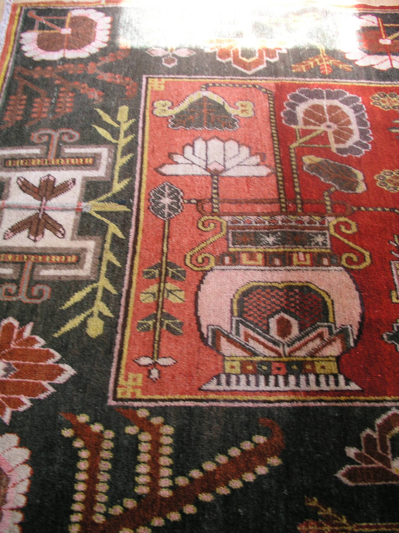 Art Deco Antique Pictorial Yarkand Rug with Vases For Sale