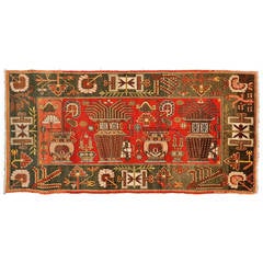 Antique Pictorial Yarkand Rug with Vases