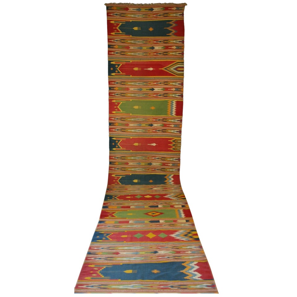 Very Rare Antique Indian Saph Design Dhurrie Runner For Sale