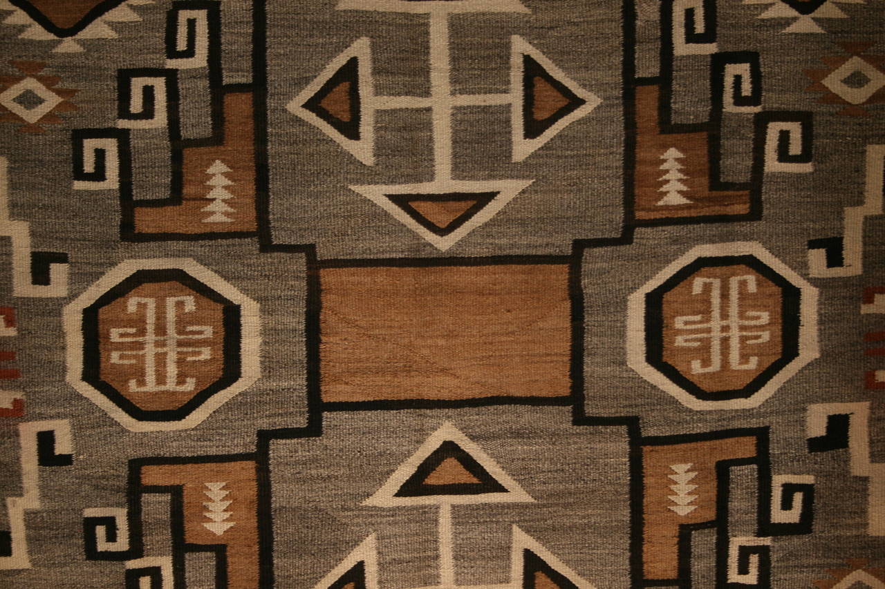 American Unusual Antique Square Two Gray Hills Storm Pattern Variant Navajo For Sale