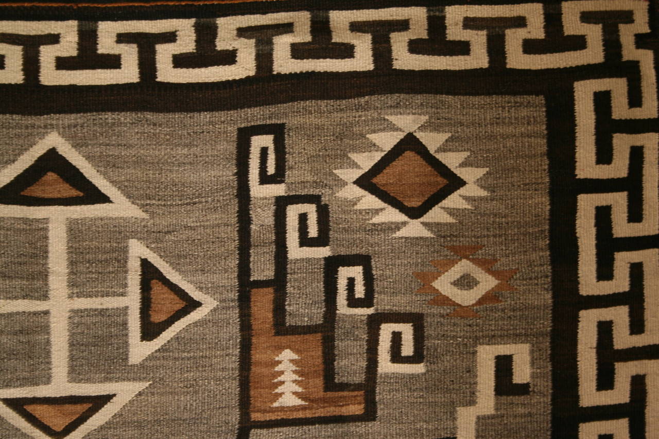 Woven Unusual Antique Square Two Gray Hills Storm Pattern Variant Navajo For Sale