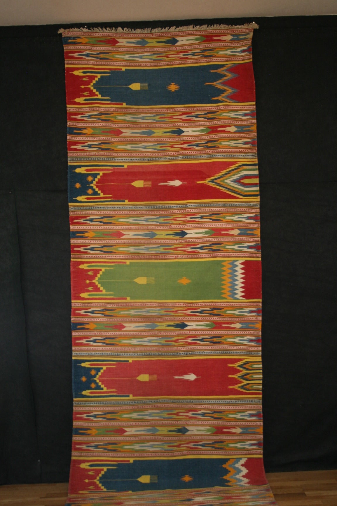 Very Rare Antique Indian Saph Design Dhurrie Runner