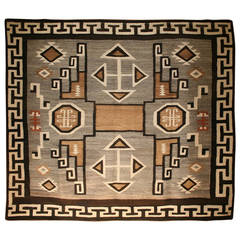 Unusual Antique Square Two Gray Hills Storm Pattern Variant Navajo
