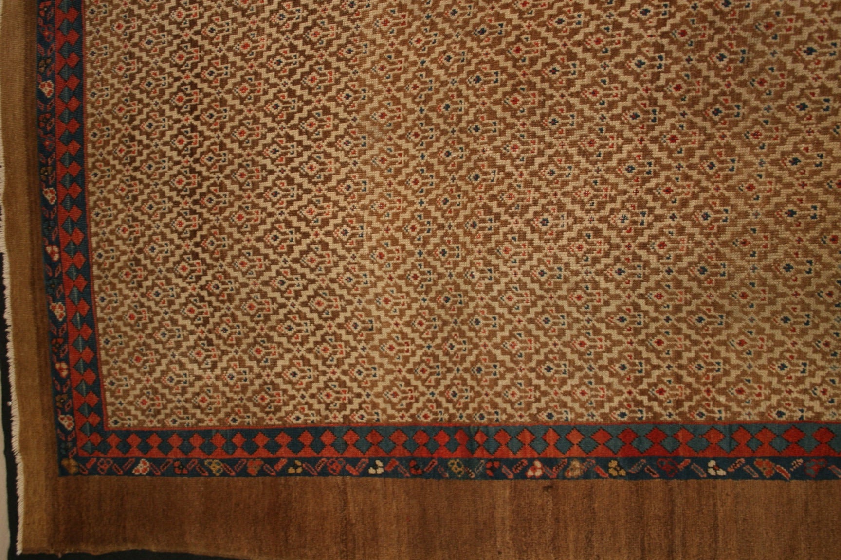 Wool Very Rare Antique Camel Hair Sarab with Lattice Design Field For Sale