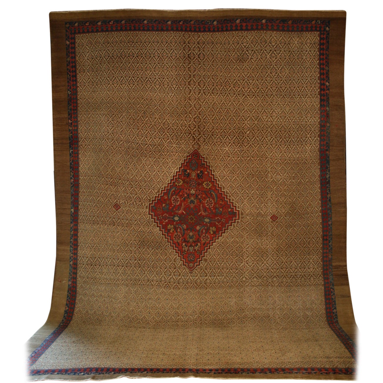 Very Rare Antique Camel Hair Sarab with Lattice Design Field For Sale