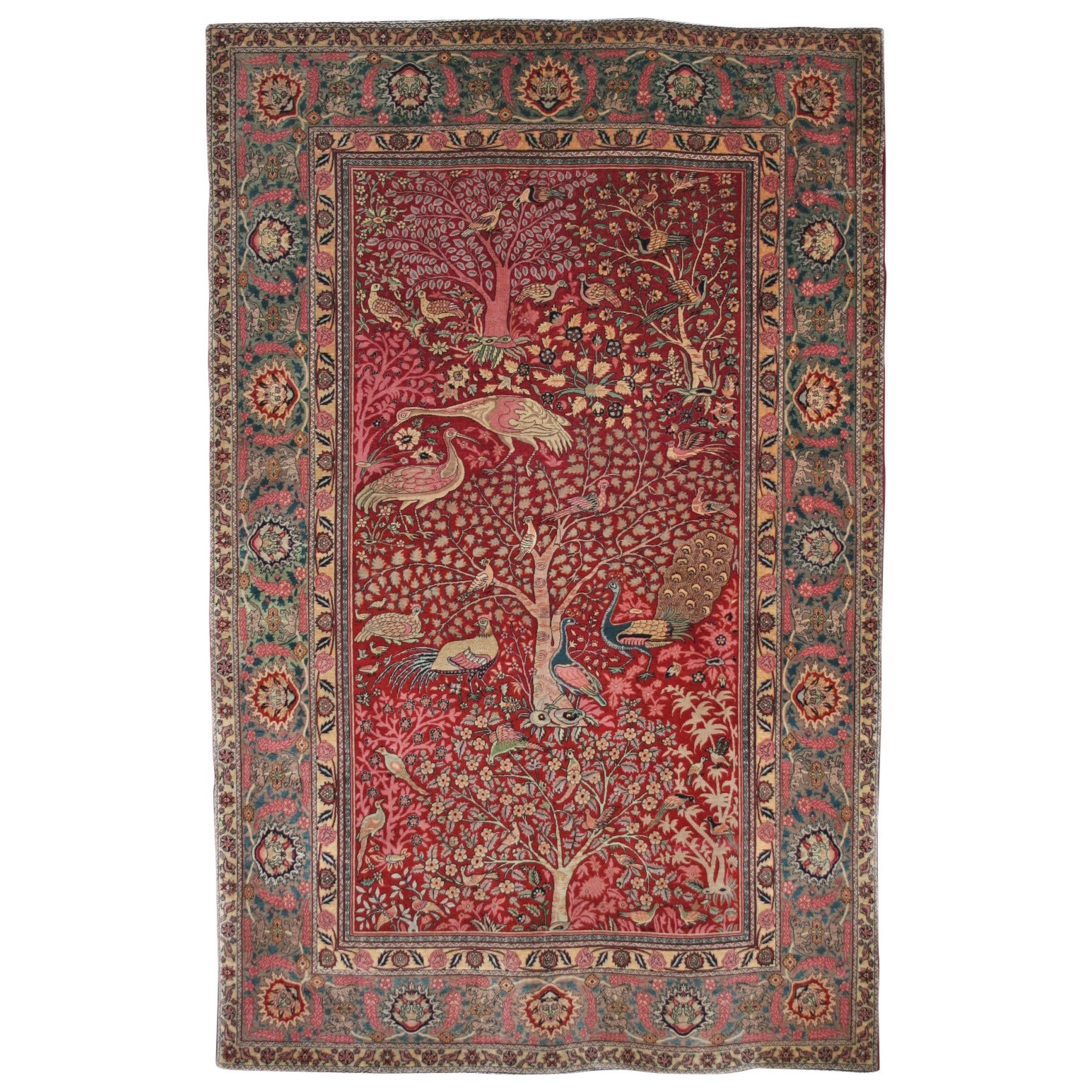 Very Rare Antique Pictorial Indian Mughal Carpet For Sale