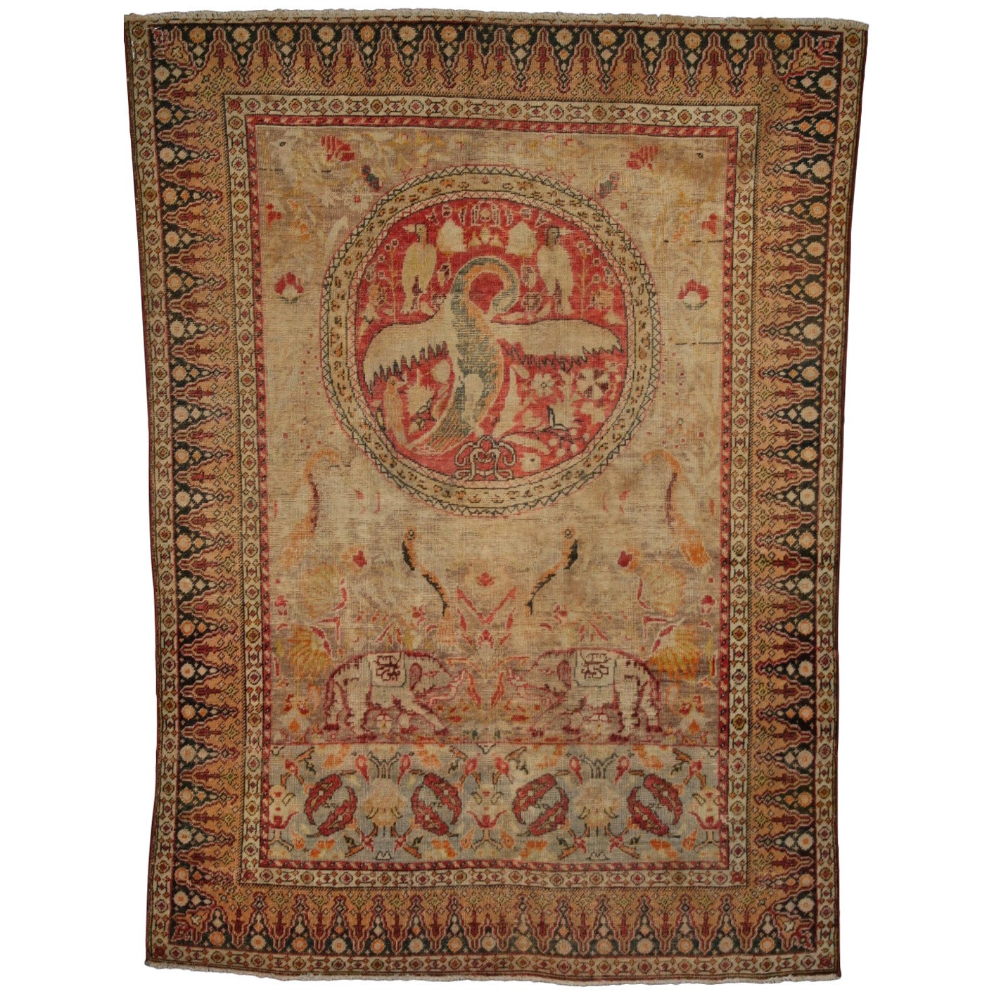 Unusual Antique Pictorial Kayseri with Elephants and Phoenix For Sale