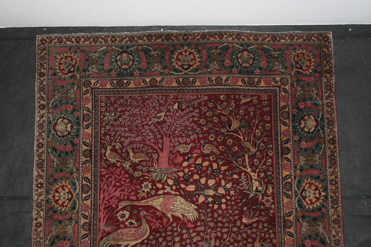 Woven Very Rare Antique Pictorial Indian Mughal Carpet For Sale