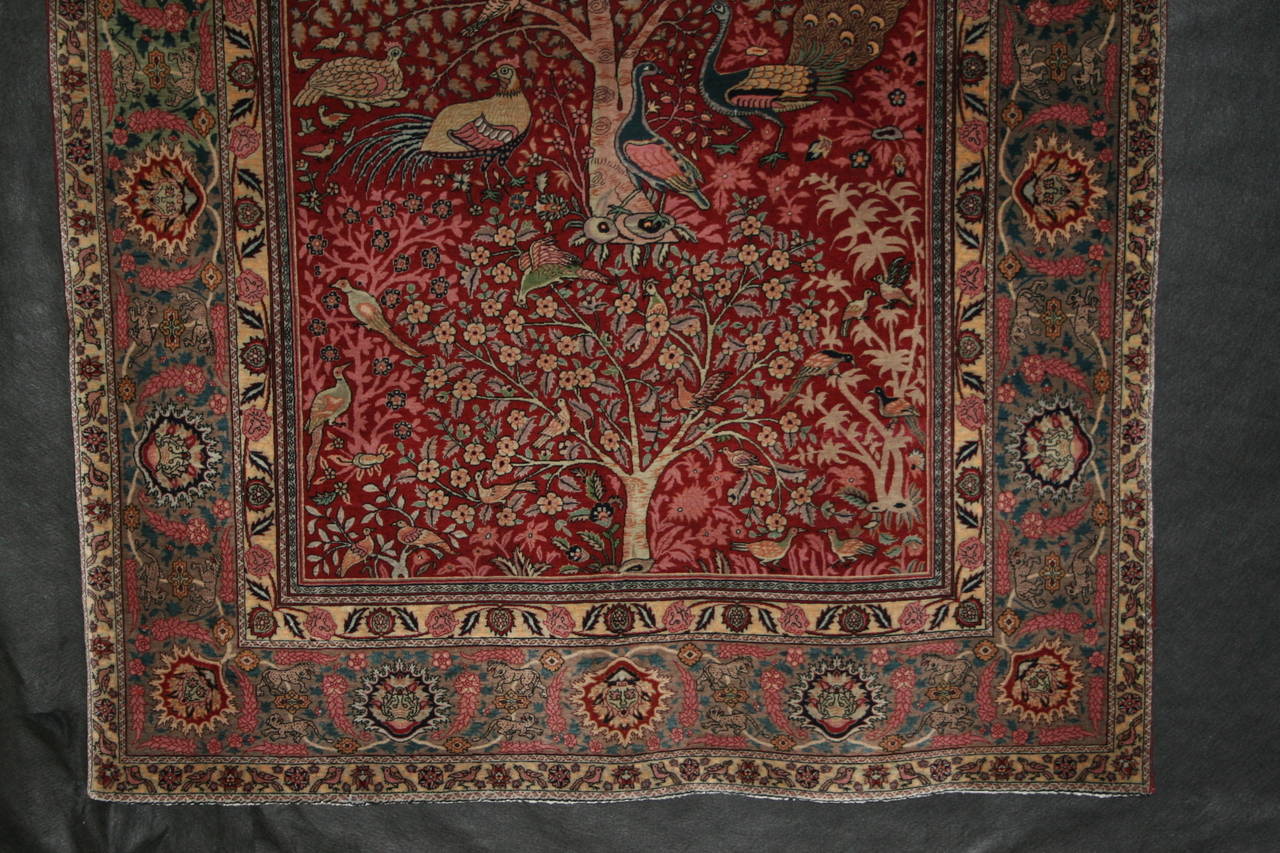 19th Century Very Rare Antique Pictorial Indian Mughal Carpet For Sale