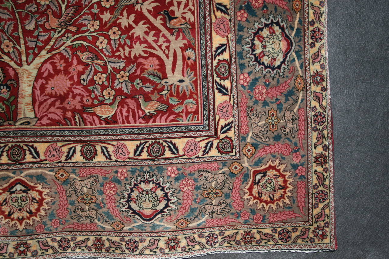 Wool Very Rare Antique Pictorial Indian Mughal Carpet For Sale