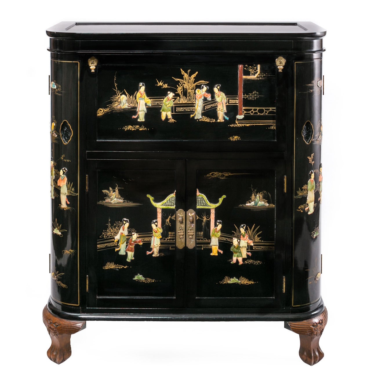 Regency Black Lacquer Chinoiserie Claw Foot Drinking Cabinet For Sale