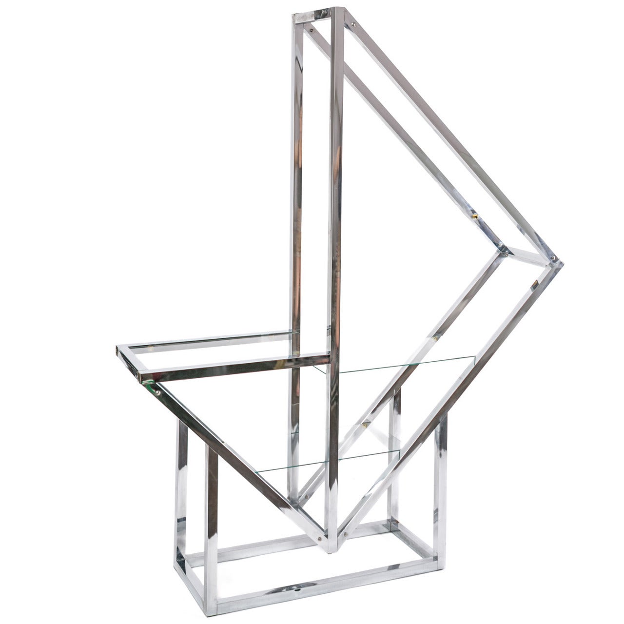 Chrome and Glass Milo Baughman Inspired Etagere Shelving Unit For Sale