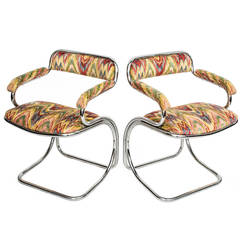 Pair of 1970s Italian Chrome Tubular Chairs